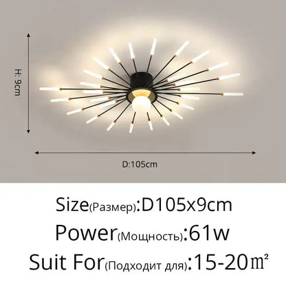 Modern gold starburst led chandelier bedroom lighting fixture