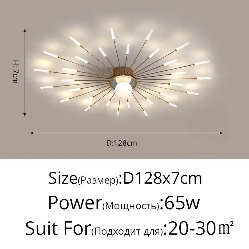 Modern gold starburst led chandelier bedroom lighting fixture