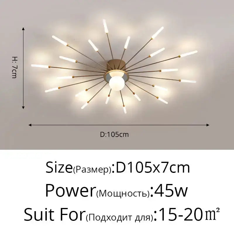 Modern gold starburst led chandelier bedroom lighting fixture