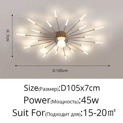 Modern gold starburst led chandelier bedroom lighting fixture
