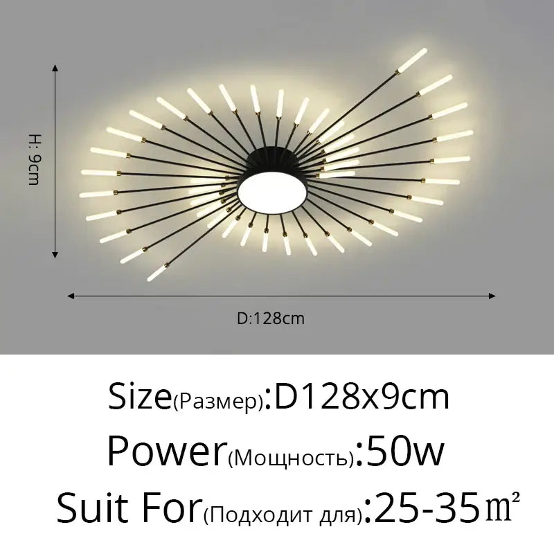 Modern gold starburst led chandelier bedroom lighting fixture