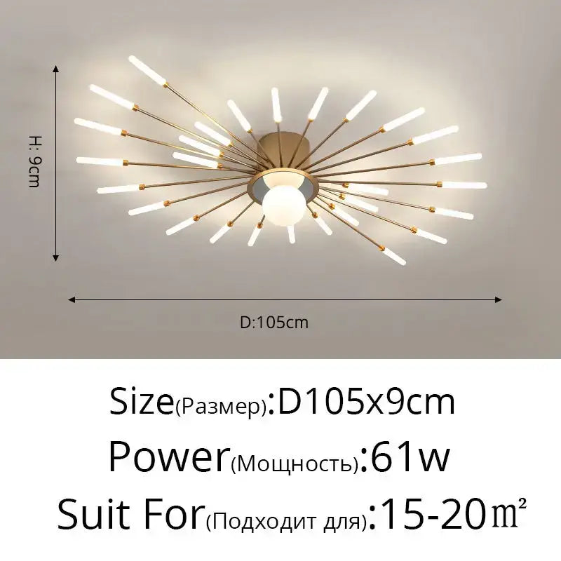Modern gold starburst led chandelier bedroom lighting fixture