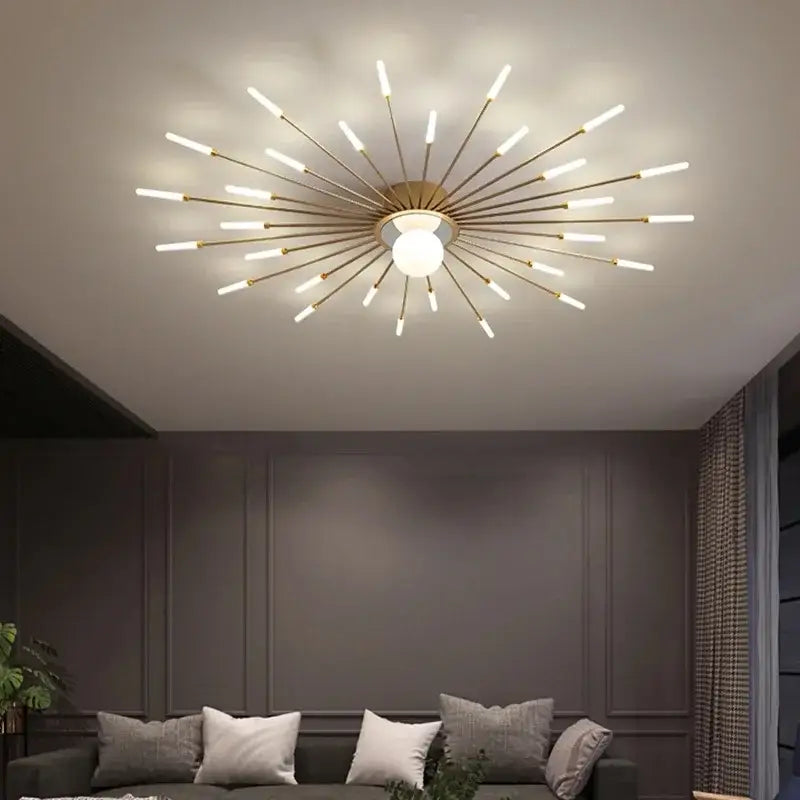 Modern gold starburst led chandelier bedroom lighting fixture