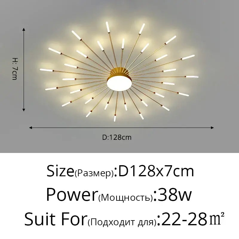 Modern gold starburst led chandelier bedroom lighting fixture