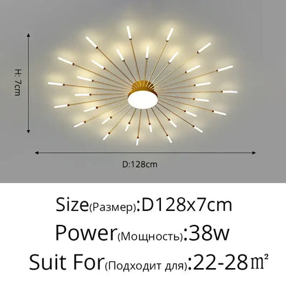 Modern gold starburst led chandelier bedroom lighting fixture
