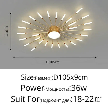 Modern gold starburst led chandelier bedroom lighting fixture