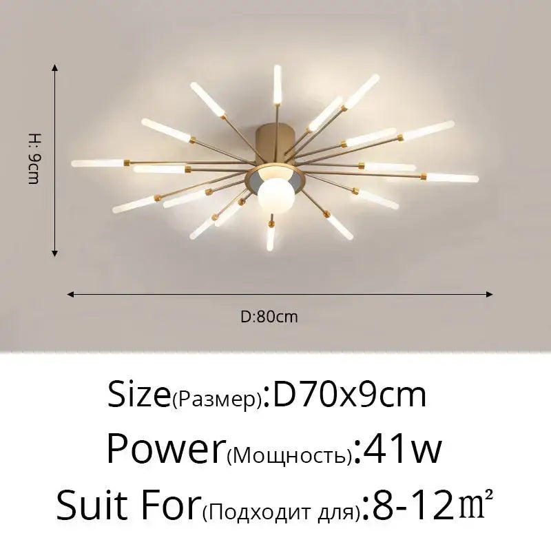 Modern gold starburst led chandelier bedroom lighting fixture