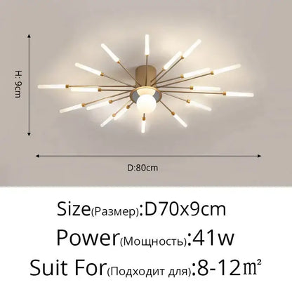 Modern gold starburst led chandelier bedroom lighting fixture