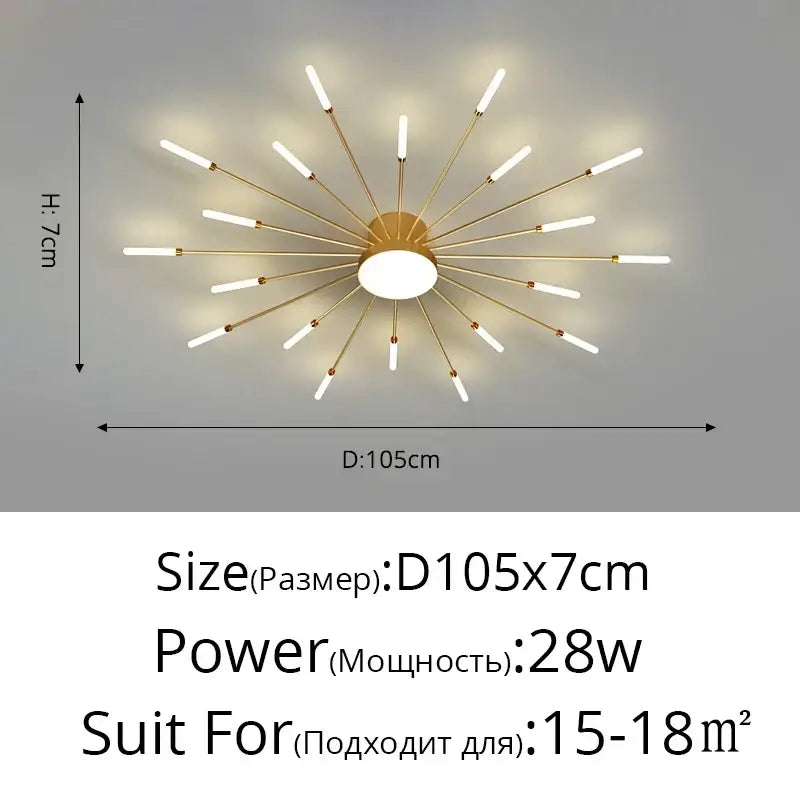 Modern gold starburst led chandelier bedroom lighting fixture