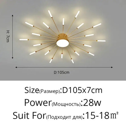 Modern gold starburst led chandelier bedroom lighting fixture
