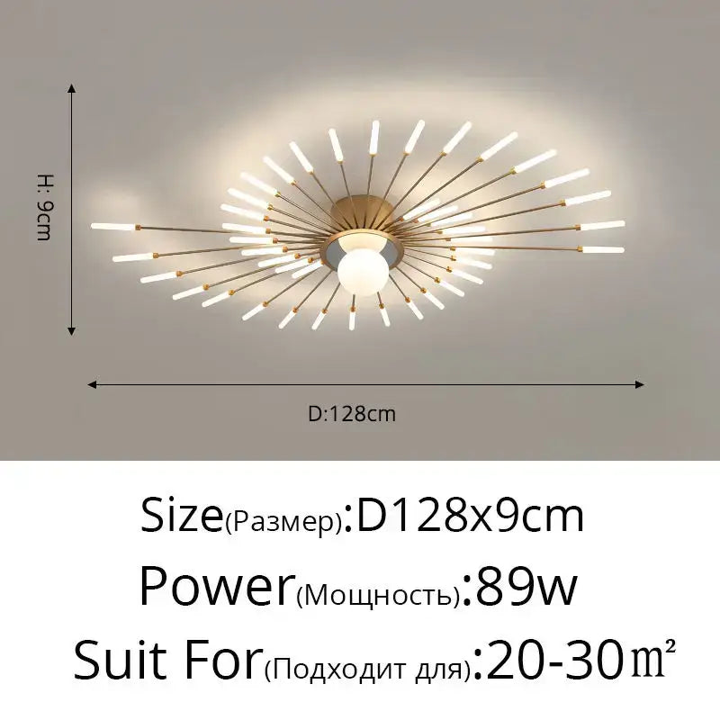 Modern gold starburst led chandelier bedroom lighting fixture