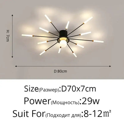 Modern gold starburst led chandelier bedroom lighting fixture
