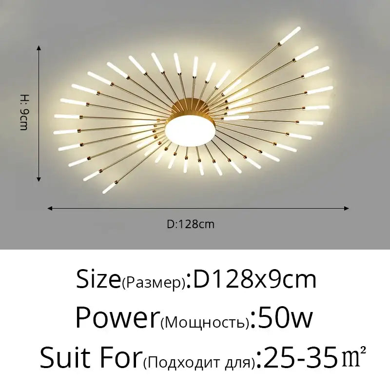 Modern gold starburst led chandelier bedroom lighting fixture