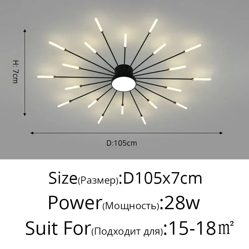 Modern gold starburst led chandelier bedroom lighting fixture