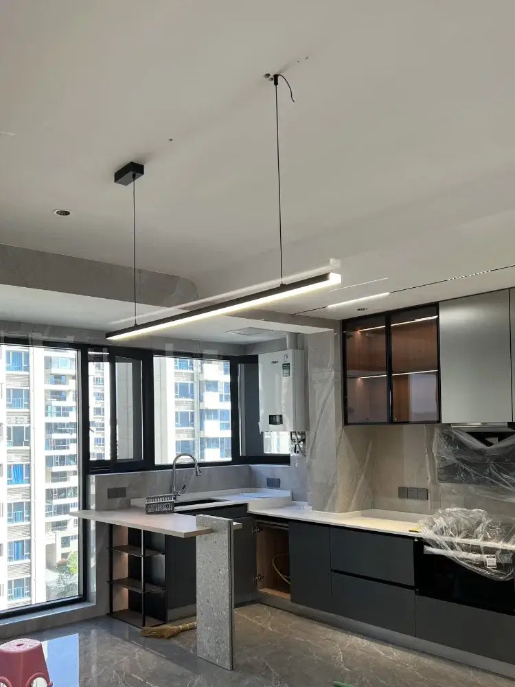 Minimalist black linear led chandelier dining room light