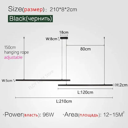 Minimalist black linear led chandelier dining room light