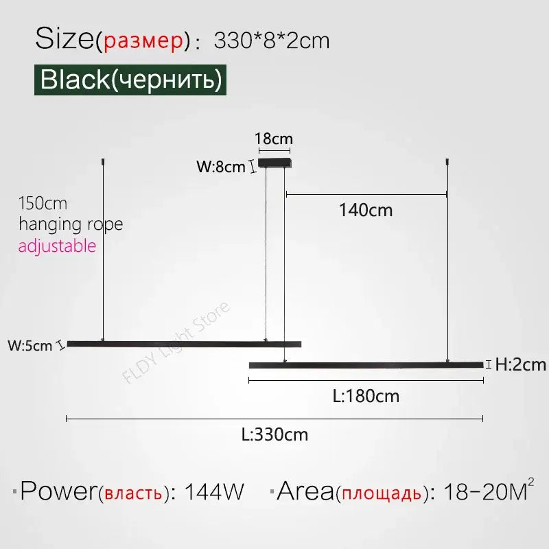Minimalist black linear led chandelier dining room light