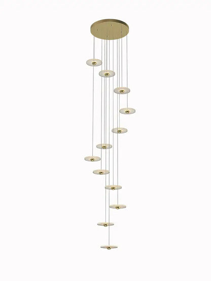 Modern minimalist gold led chandelier for revolving staircase loft