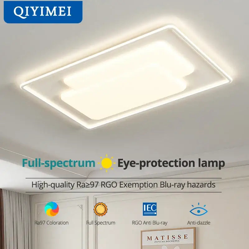 Modern rectangular white led chandelier light for living room