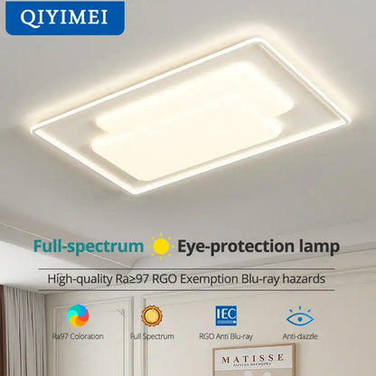 Modern rectangular white led chandelier light for living room