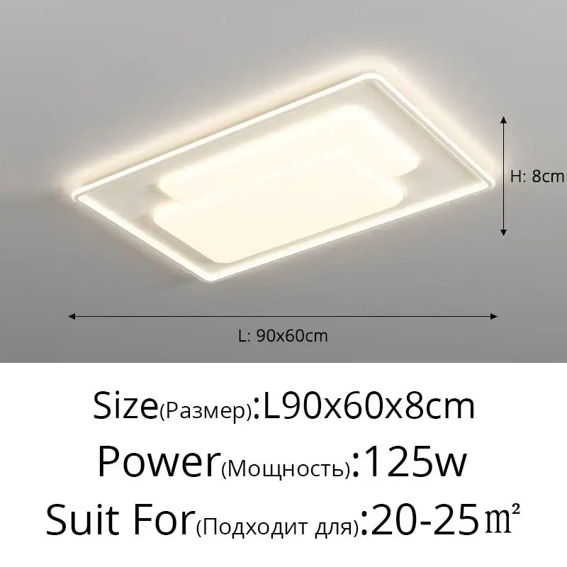 Modern rectangular white led chandelier light for living room
