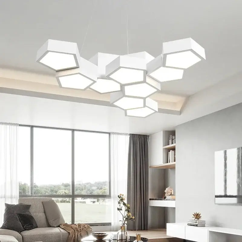 Modern white geometric led chandelier for living room
