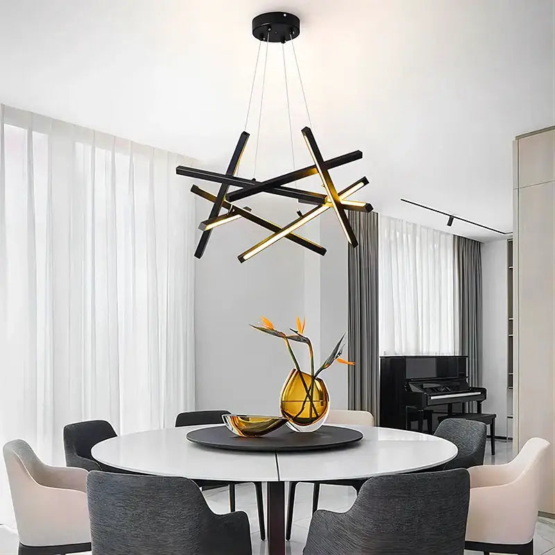 Modern gold rectangular led chandelier lighting – living room