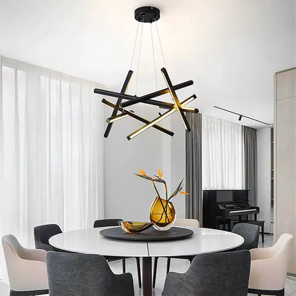 Modern gold rectangular led chandelier lighting – living room