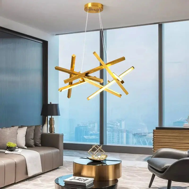 Modern gold rectangular led chandelier lighting – living room