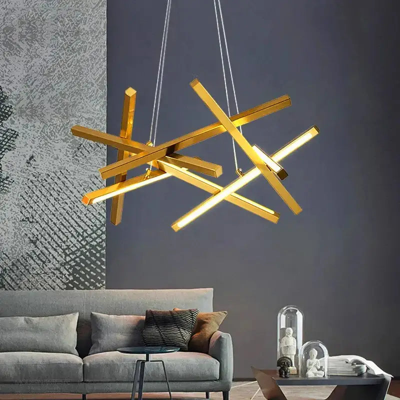 Modern gold intersecting rectangular led chandelier living room
