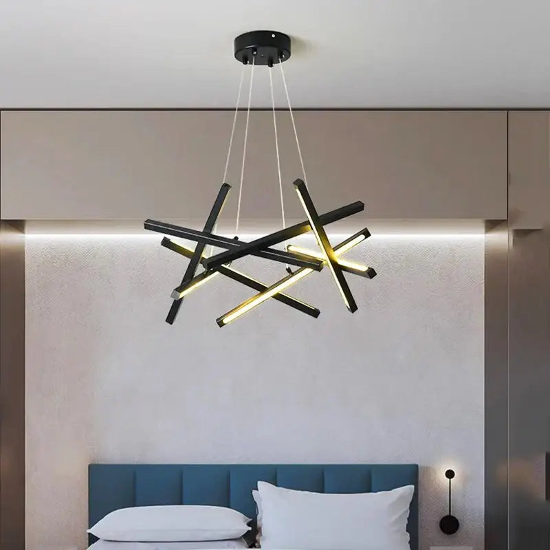 Modern gold rectangular led chandelier lighting – living room