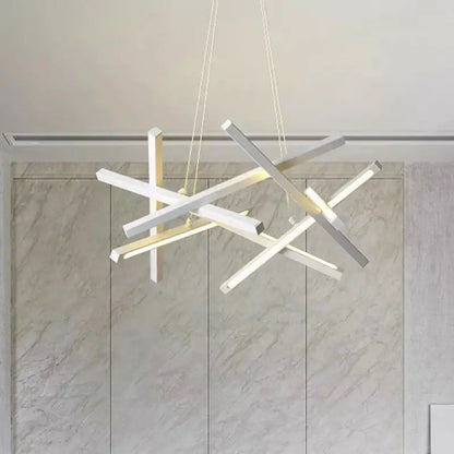 Modern gold rectangular led chandelier lighting – living room