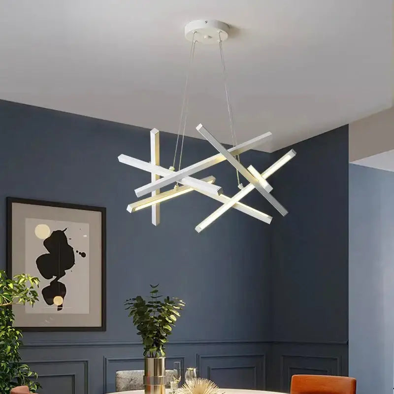 Modern gold rectangular led chandelier lighting – living room