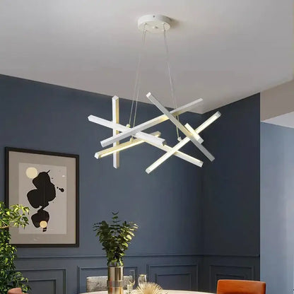 Modern gold rectangular led chandelier lighting – living room