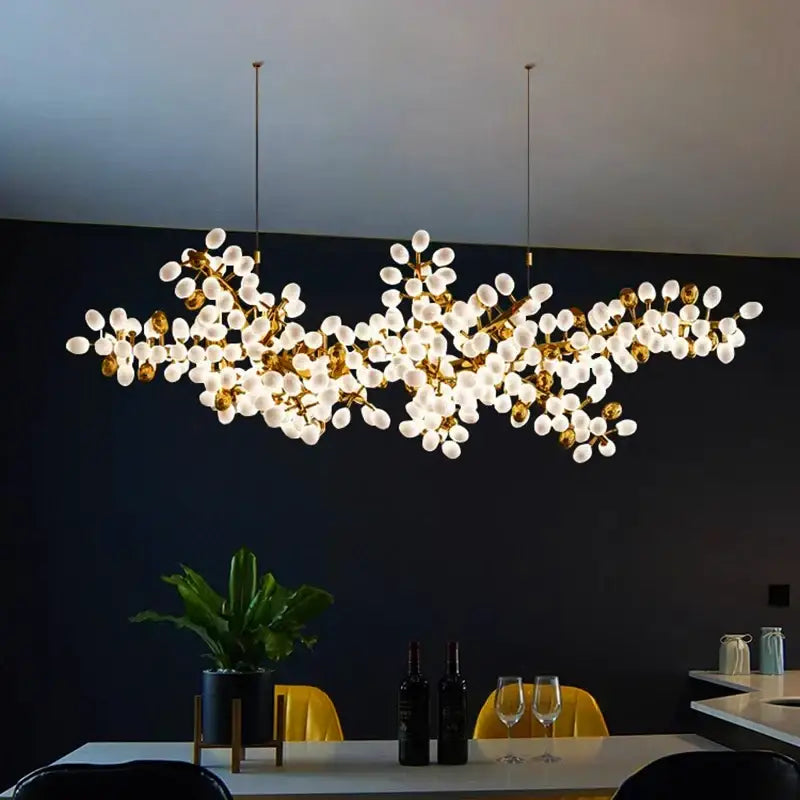 Gold frosted glass blossom led chandelier dining room