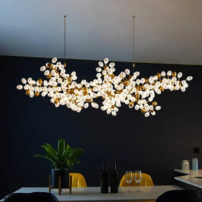 Gold frosted glass blossom led chandelier dining room