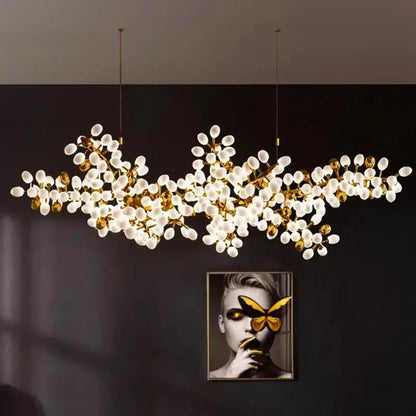 Gold frosted glass blossom led chandelier dining room