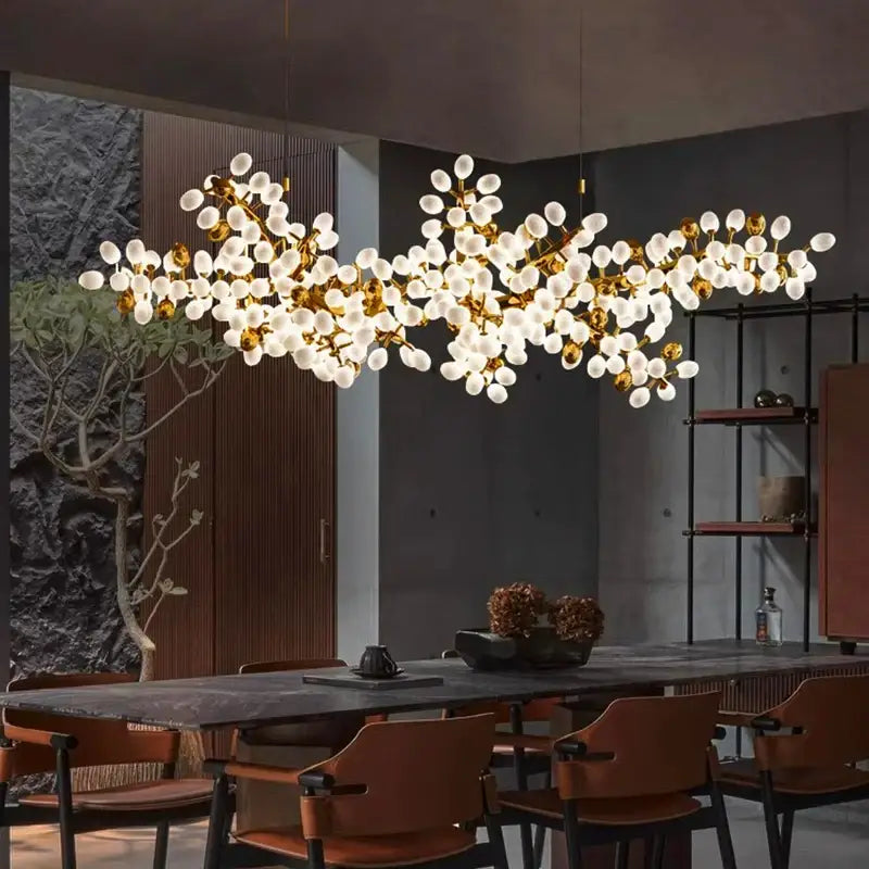 Gold frosted glass blossom led chandelier dining room