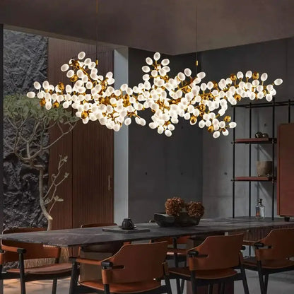 Gold frosted glass blossom led chandelier dining room