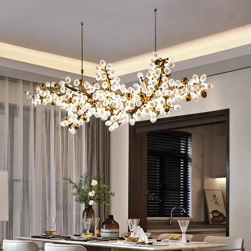Gold frosted glass blossom led chandelier dining room
