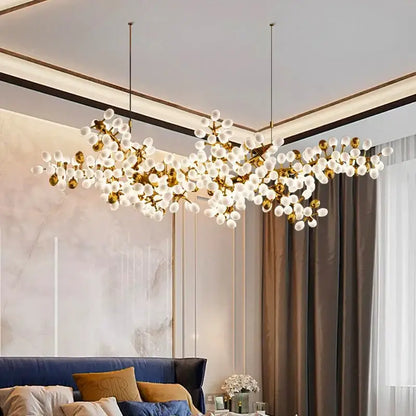 Gold frosted glass blossom led chandelier dining room
