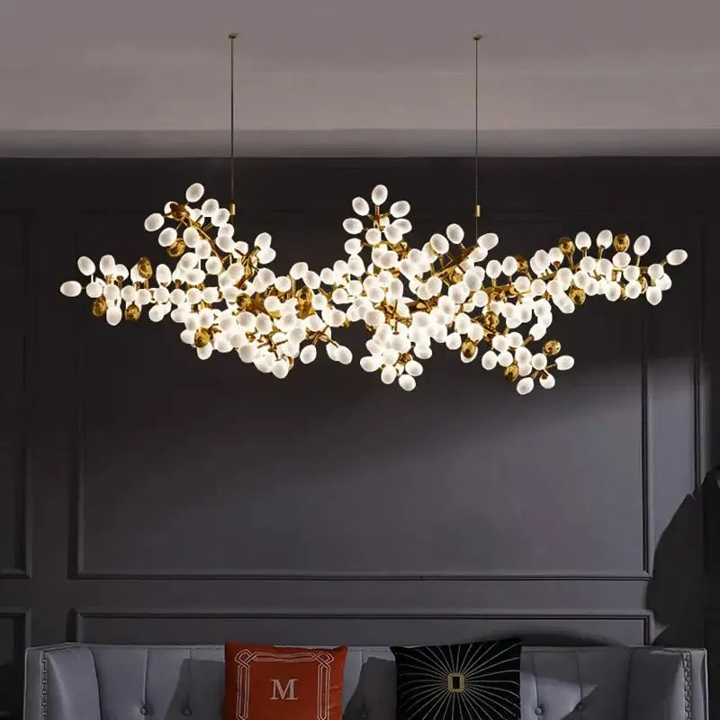 Gold frosted glass blossom led chandelier dining room