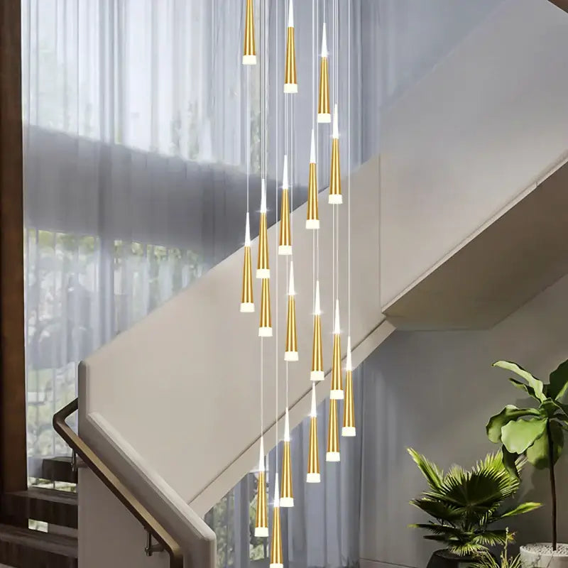 Modern tapered gold led chandelier staircase pendant light