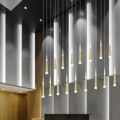 Modern tapered gold led chandelier staircase pendant light