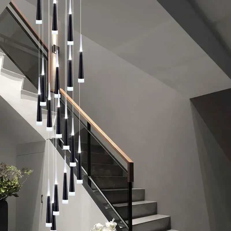 Modern tapered gold led chandelier staircase pendant light