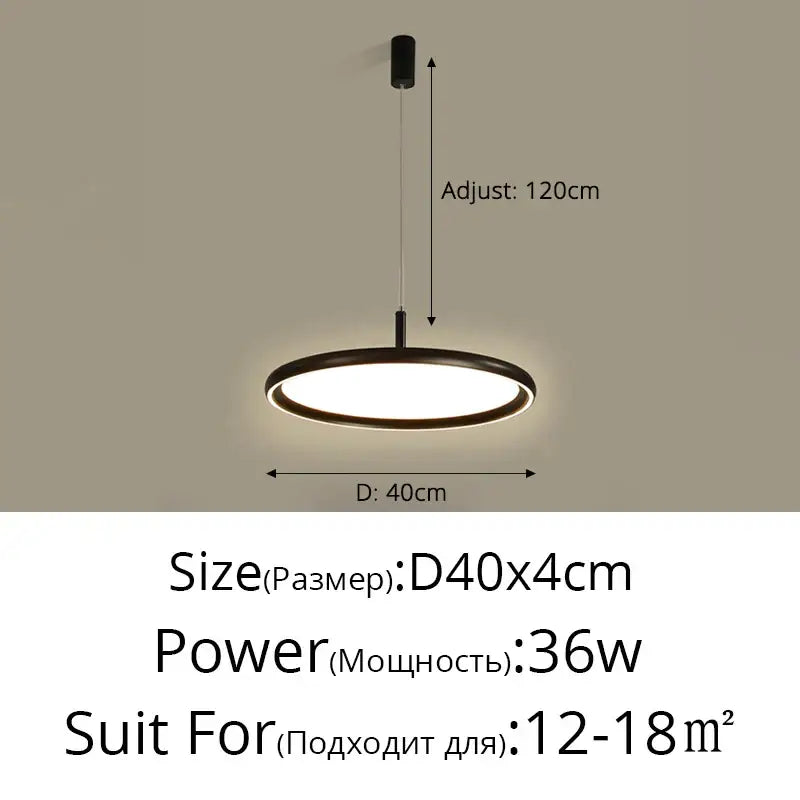 Modern black circular led chandelier lights for dining room