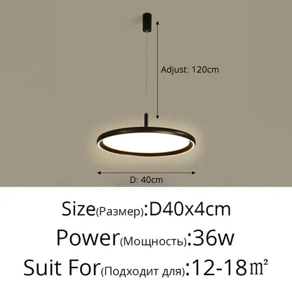 Modern black circular led chandelier lights for dining room