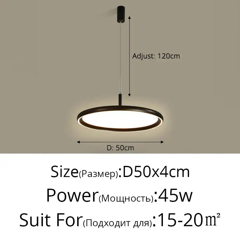 Modern black circular led chandelier lights for dining room