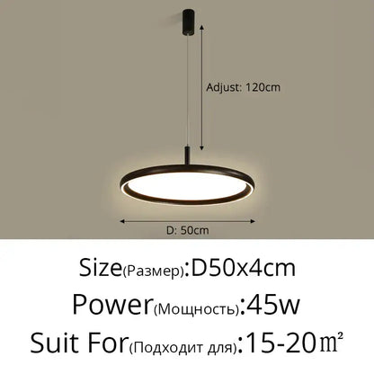 Modern black circular led chandelier lights for dining room