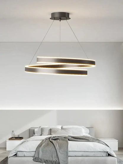 Modern black circular led chandelier for living room warm lighting